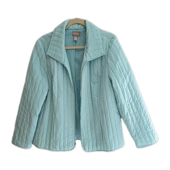 Chico's Blue Zip Front Lightweight Outdoor Quilted Bomber Jacket Womans Size XL - Picture 1 of 7